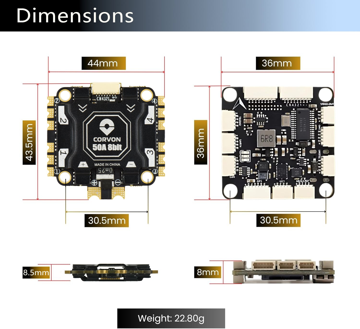 H743 Flight Controller with 50A 8 bit Stack