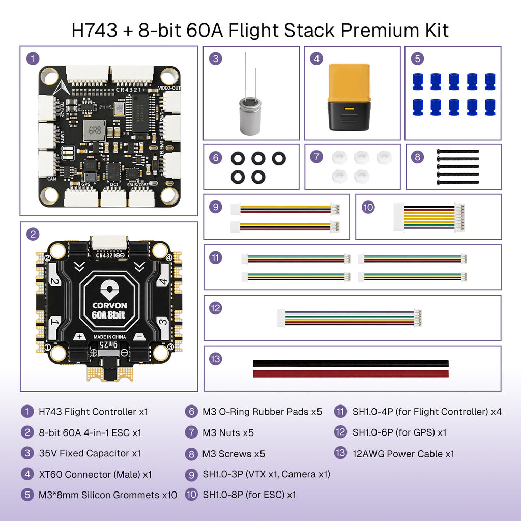 H743 Flight Controller with 60A 8 bit Stack