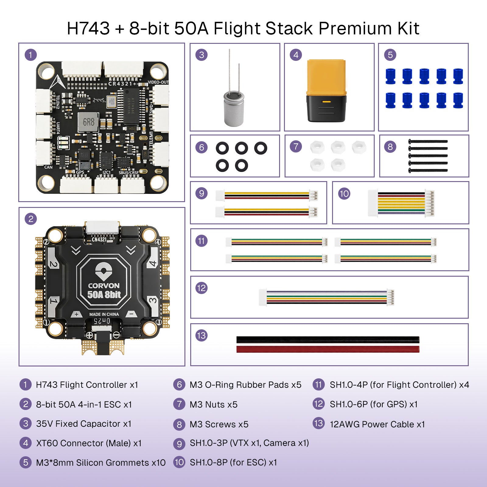 H743 Flight Controller with 50A 8 bit Stack